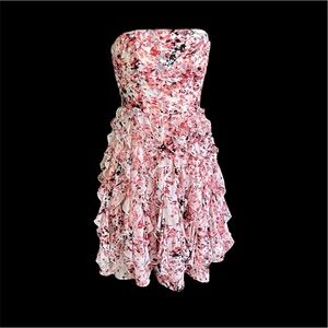 Fairycore Romantic Coquette Sz 4 Strapless Pink White Ruffle Chiffon Dance Dress